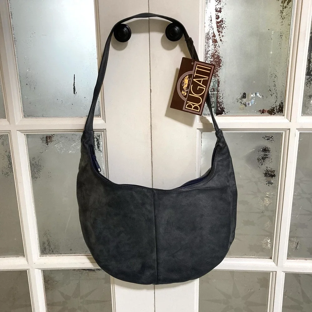 VTG Bugatti Genuine Leather Hobo Shoulder Bag Gray NWT Slouchy Minimalist USA